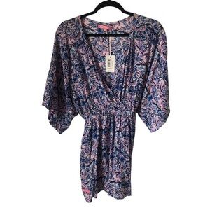 Simply Southern NWT Blue Pink White Floral Kimono Mini Dress S–M